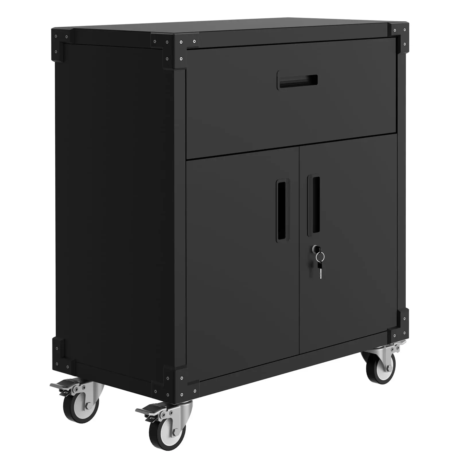 Rolling Tool Cabinet with Drawer, Black Heavy Duty Metal Garage Storage Cabinet, Adjustable Shelf and Locks, Rust Resistant Wheels for Warehouse and Workshop