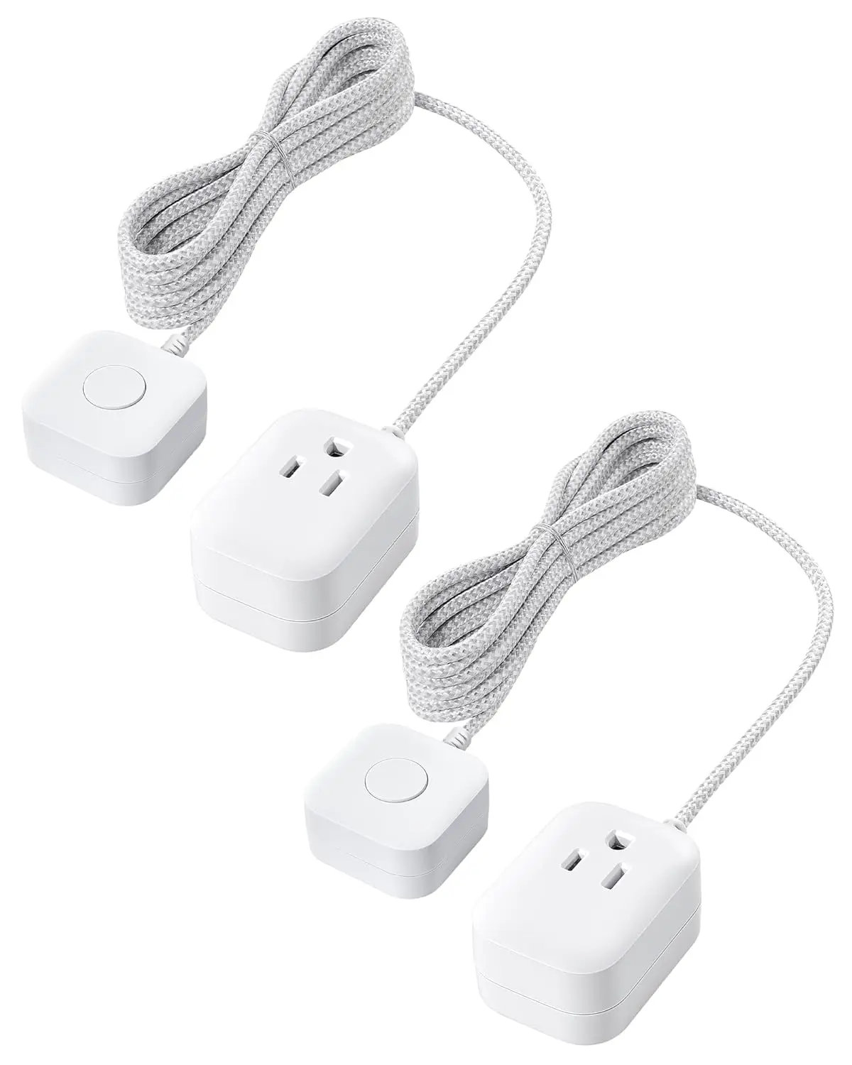 SURAIELEC Bedroom Use, Extension Cord with Switch On/Off Plug, 6FT Flat Braided Outlet Power Cable, 3 Prong Grounded Plug, Wall or Table Use, Ideal for Lamps, Christmas Light, Audio, Holiday Lights, White, 2 Pack