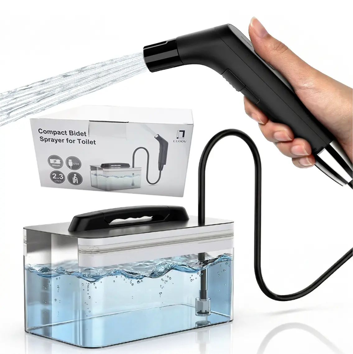 Compact Portable Travel Electric Toilet Bidet Sprayer - Rechargeable Handheld Grip Bidet Kit with 2.3L Water Tank, Dual Pressure Settings for Outdoor Camping, Travel Cleaning, Postpartum Care, Unisex Use
