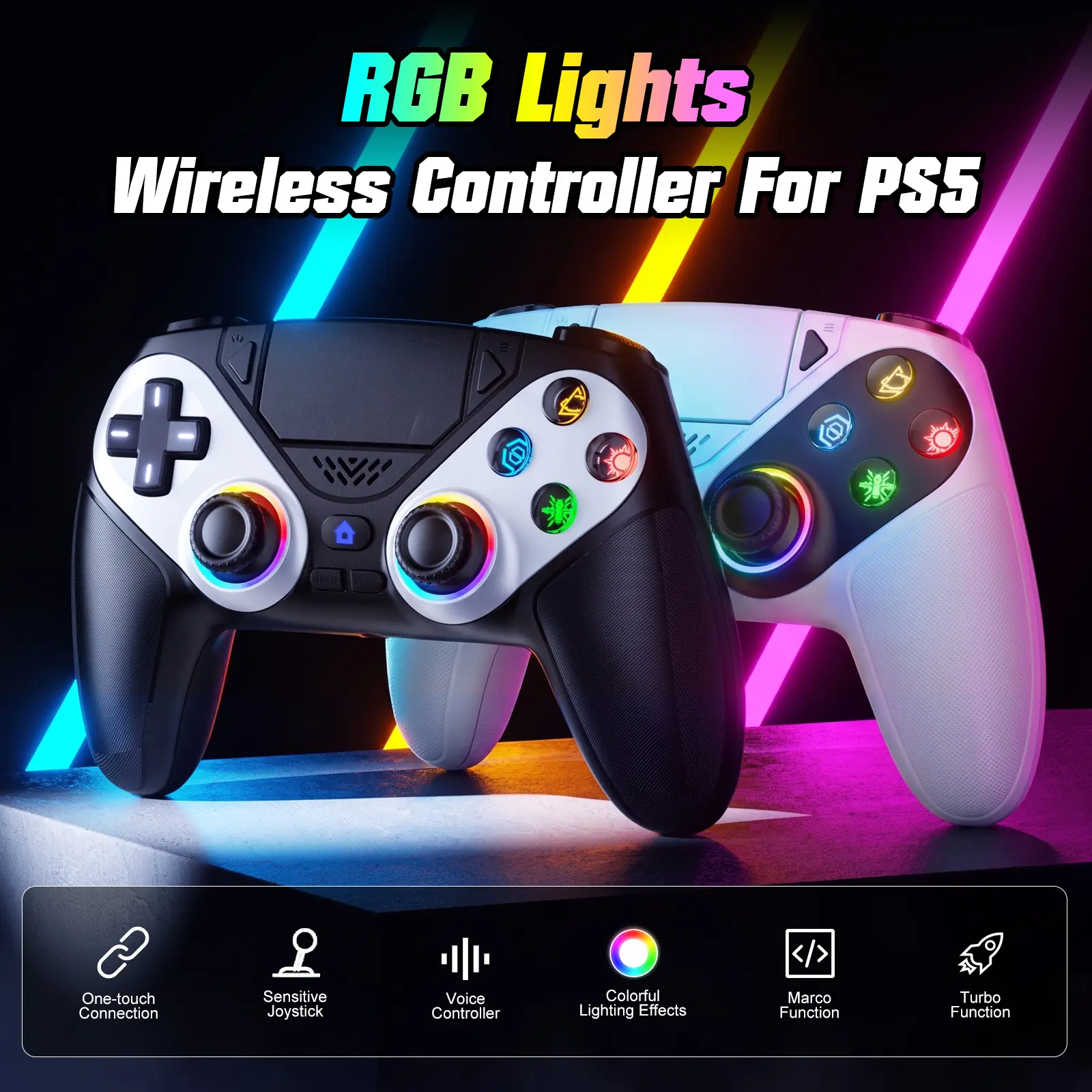 Gamrombo Wireless Pro Controller for PS5 with RGB, Turbo & Macro, Dual Vibration, 6-Axis Gyro, Fast Charging, Hall Effect Joysticks – Compatible with PlayStation 5