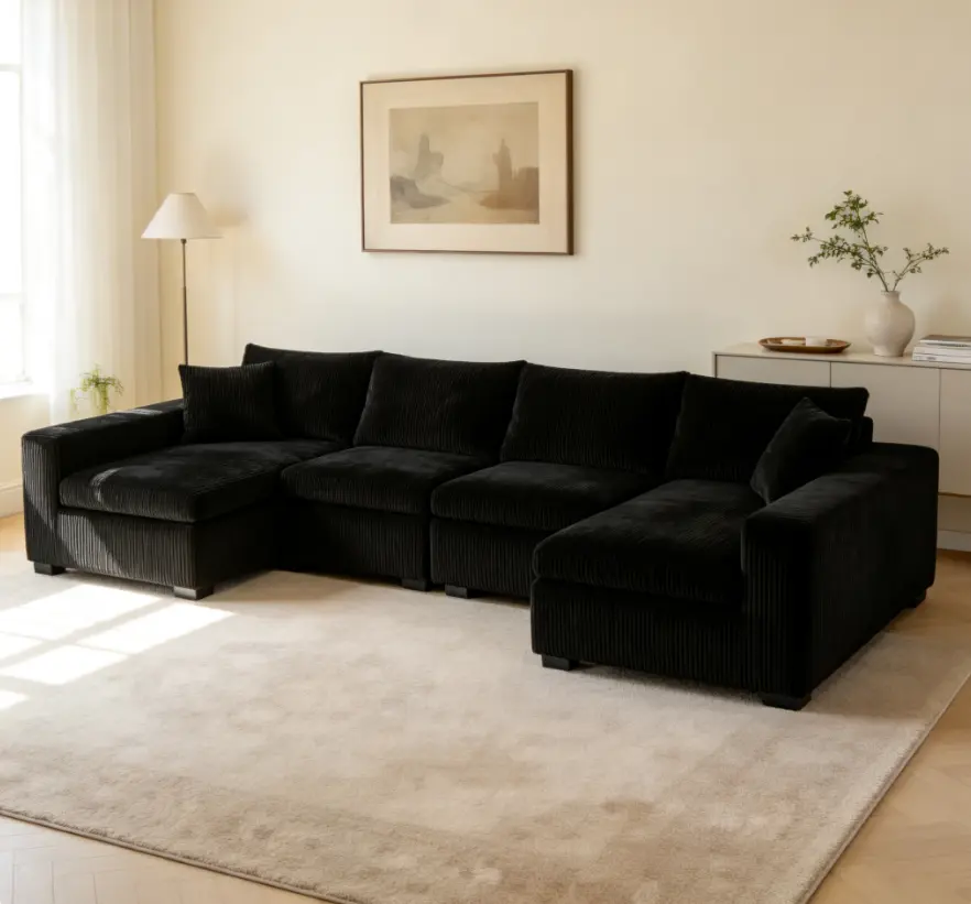 130-Inch U-Shaped Modular Cloud Sectional Sofa, Pre-Assembled Compression Floor Couch Filled with Soft Memory Foam, Trendy Spacious Lounge Furniture for Living Room Interior Decor