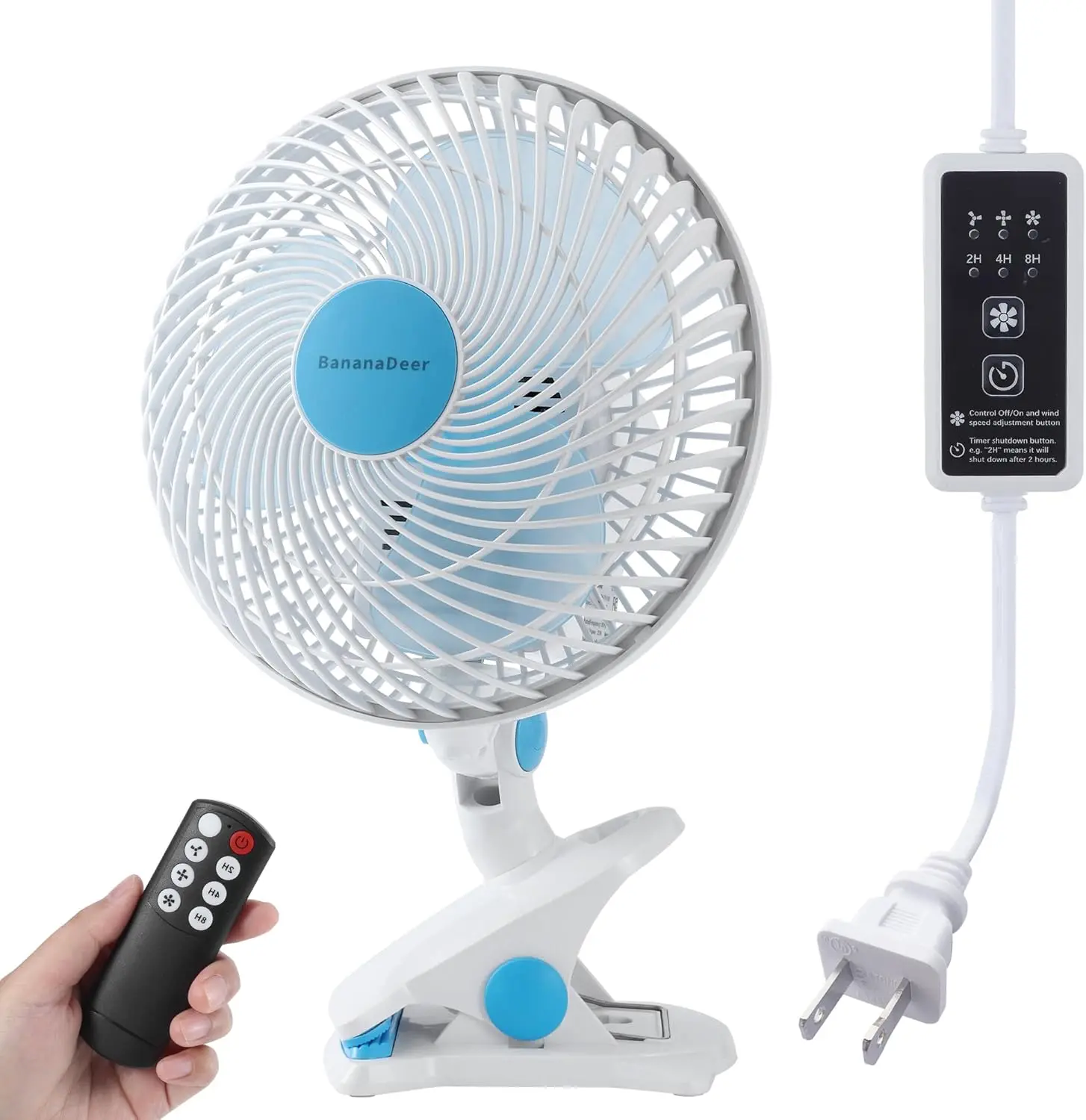 BananaDeer Oscillating Clip on Fan 9-Inch With Remote control, Portable Desk Fan Adjustable Tilt, w/Sturdy Clamp,3 Speed, 3 Timer, Shaking Fan for Home Office Dorm Table Bedroom Kitchen with 5FT Cord