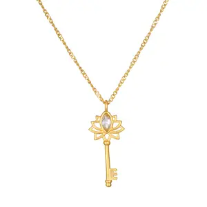 Satya Jewelry Key to My Heart White Topaz Key Necklace