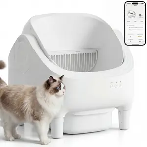 Warcat Automatic Open-Top Cat Litter Box with App Control 2.4G WiFi Safety Sensors for Multiple Cats Large 15L Waste Bin Self-Cleaning Litter Box AprilStockUp Mother'sDay