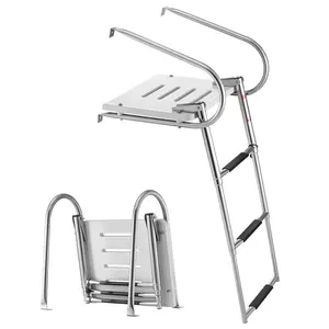 VEVOR 3-Step Stainless Steel Telescoping Foldable Marine Swim Deck Ladder, 400 lbs Capacity, Wide Anti-Slip Steps, Handrails, for Rear Entry Inboard, Outboard Boats | Father's Day Gift