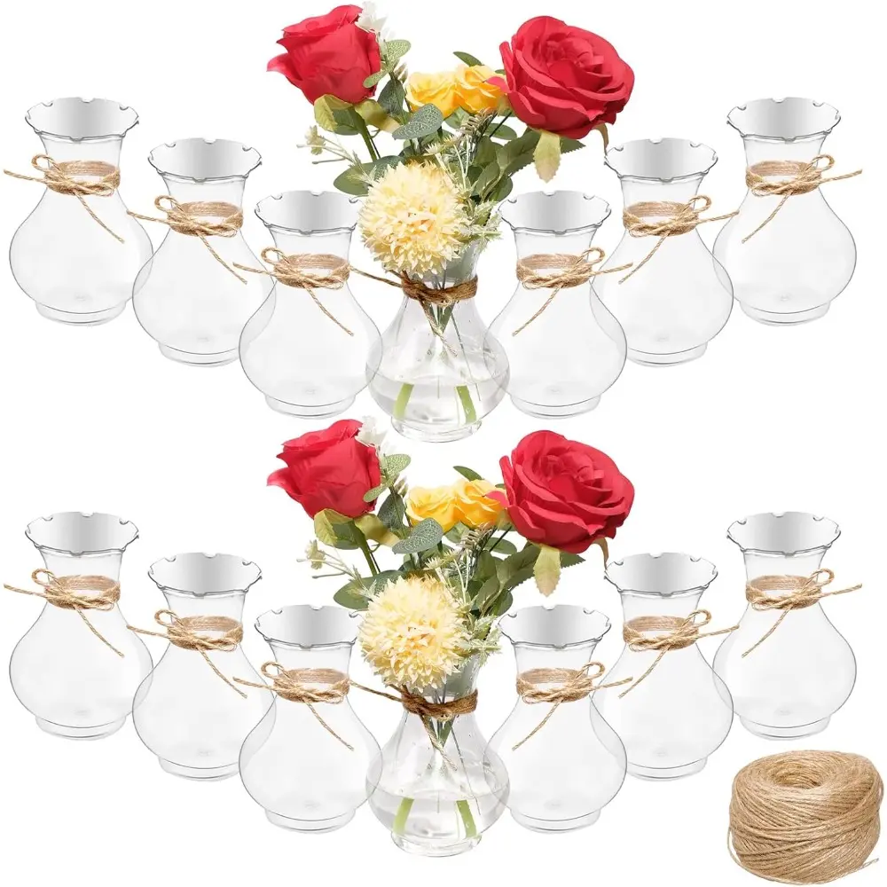 14 Pcs Plastic Small Vases for Centerpieces 5.7" Tiny Flower Bulb Plant Propagation Containers Plastic Bud Vases for Hyacinth and Avocado Growing for Wedding and Living Room Table Decorations Rose Bouquet Interior Ornaments