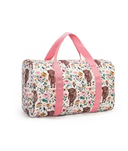 MAMA Pink Highland Cow Flowers Duffel Bag
