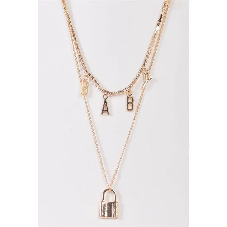 Gold Padlock Tennis Choker "Baby" Necklace
