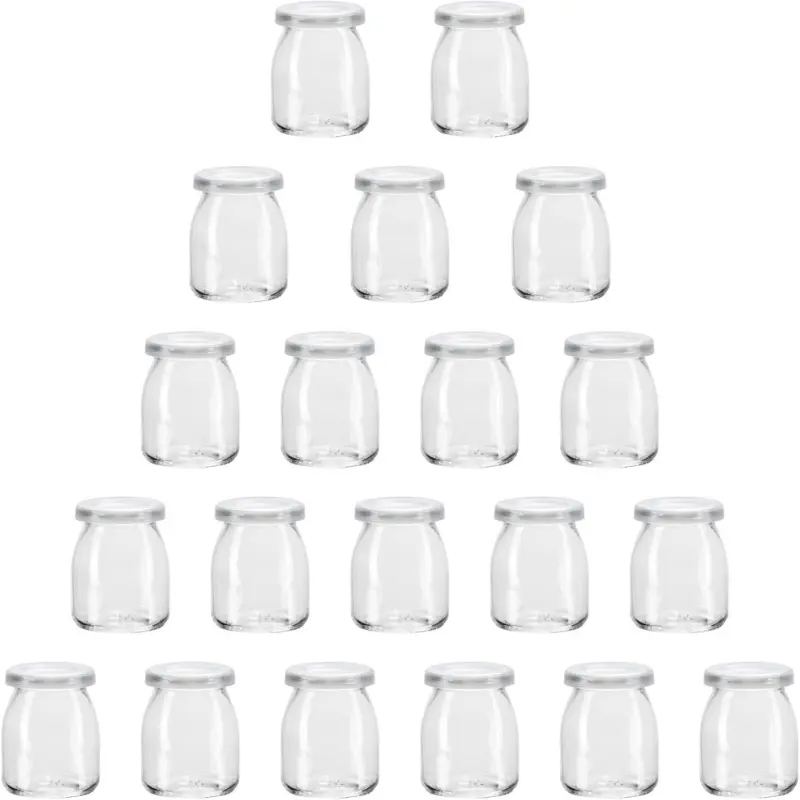 6 Pcs Yogurt Pudding Jars With Plastic Lids Ideal for Jam | Honey | Wedding Favors | Shower Favors | Baby Foods (5.5 oz (150ml)), Glass jars bottles