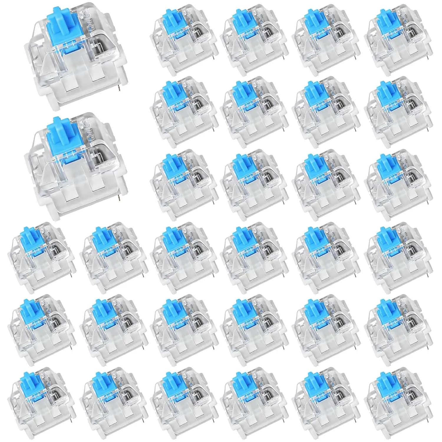 3-Pin Mechanical Keyboard Switches (30-Count, Blue) - Clicky, Tactile Feedback, 80M Presses Lifespan, Copper Shims, for Clicky Keyboards, Gaming PC Accessories, Productivity Tools, LED Office/Gaming Devices