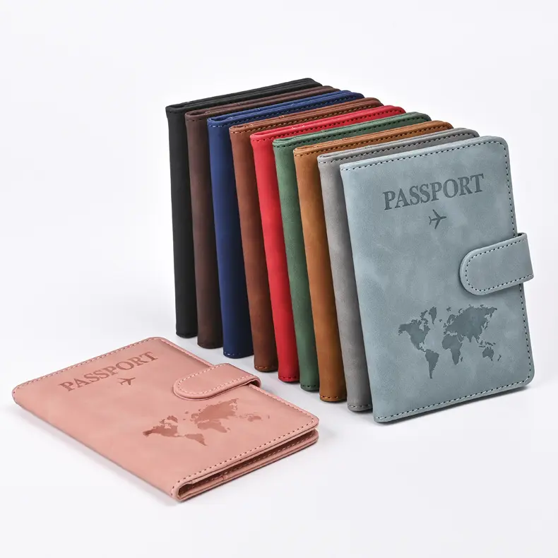Unisex RFID-Blocking Vintage World Map Leather Passport Cover - Compact Travel Passport Protector for Airport, Cruise (Minimalist, Modern Design)