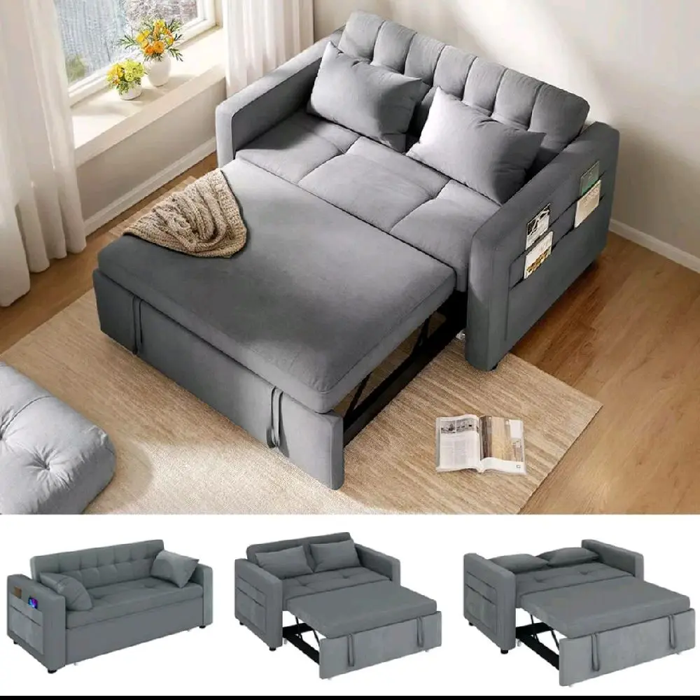 55" 3 in 1 Convertible Sleeper Sofa Bed Velvet Loveseat Pull Out Sofa Bed Couch
