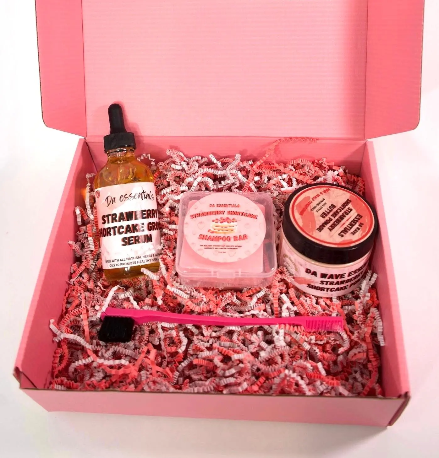 Adults' 3-Piece Solid Hair Care Set Bundle - Limited Edition Strawberry Shortcake Scented Waver Routine Kit with 250g Growth Serum, Shea Butter Pomade, Cleansing Shampoo Bar (Single Item Option Available), Wavy Hair, Natural, Paraben Free, Cleanser, Hair-