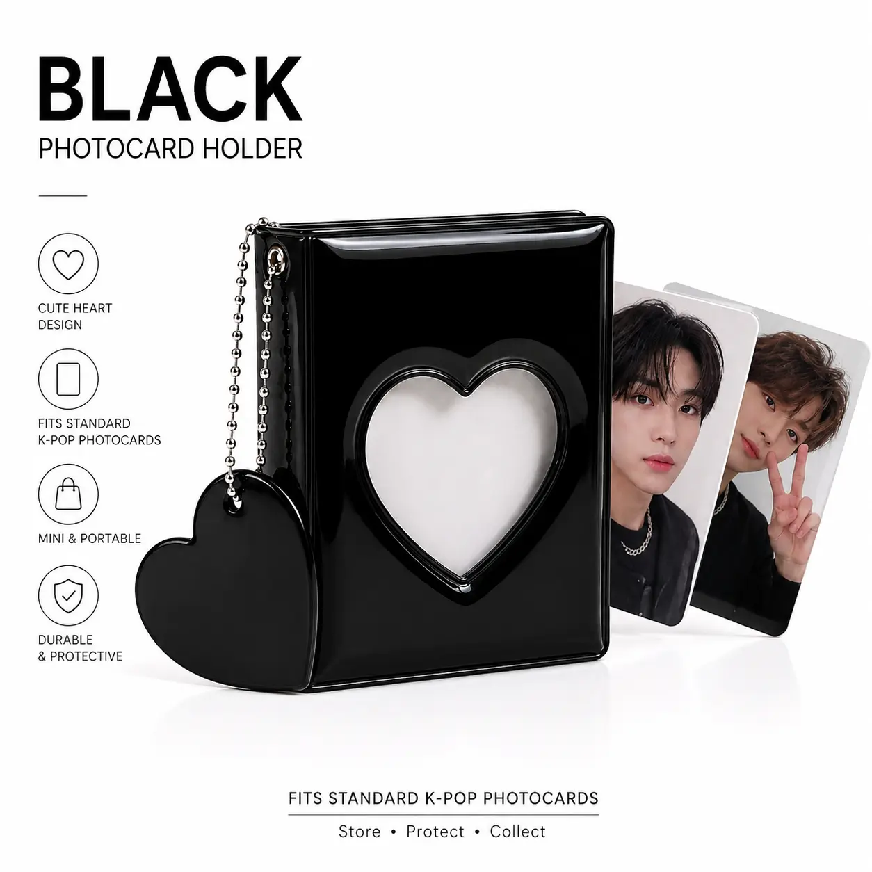 Cute 3-Inch Kpop Photocard Holder Book, 32-Pocket Mini Photo Album with Heart Cutout & Pendant, Portable Collect Book for Idol Cards and Polaroids