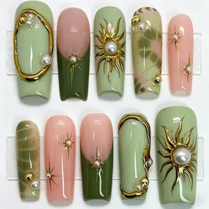 24 Pcs Almond Shape Retro French Nail Tips, Reusable Acrylic Press-On Nails, Perfect for Parties, Daily Wear, Travel, Music Festivals, Nail Art Supplies