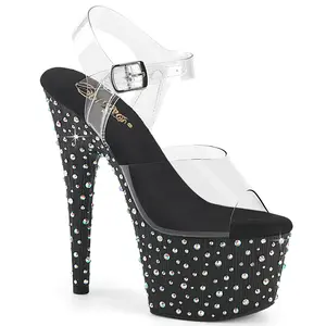 Pleaser Women's Stardance-708 Fashion Platform High Heels, Elegant Classy Stylish Clear/Multicolor Rhinestone-Enhanced Footwear