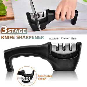 Kitchen Knife Sharpener Handheld Multi-function 3 Stages Type Quick Sharpening Tool With Non-slip Base Kitchen Knives Accessories Gadget Durable
