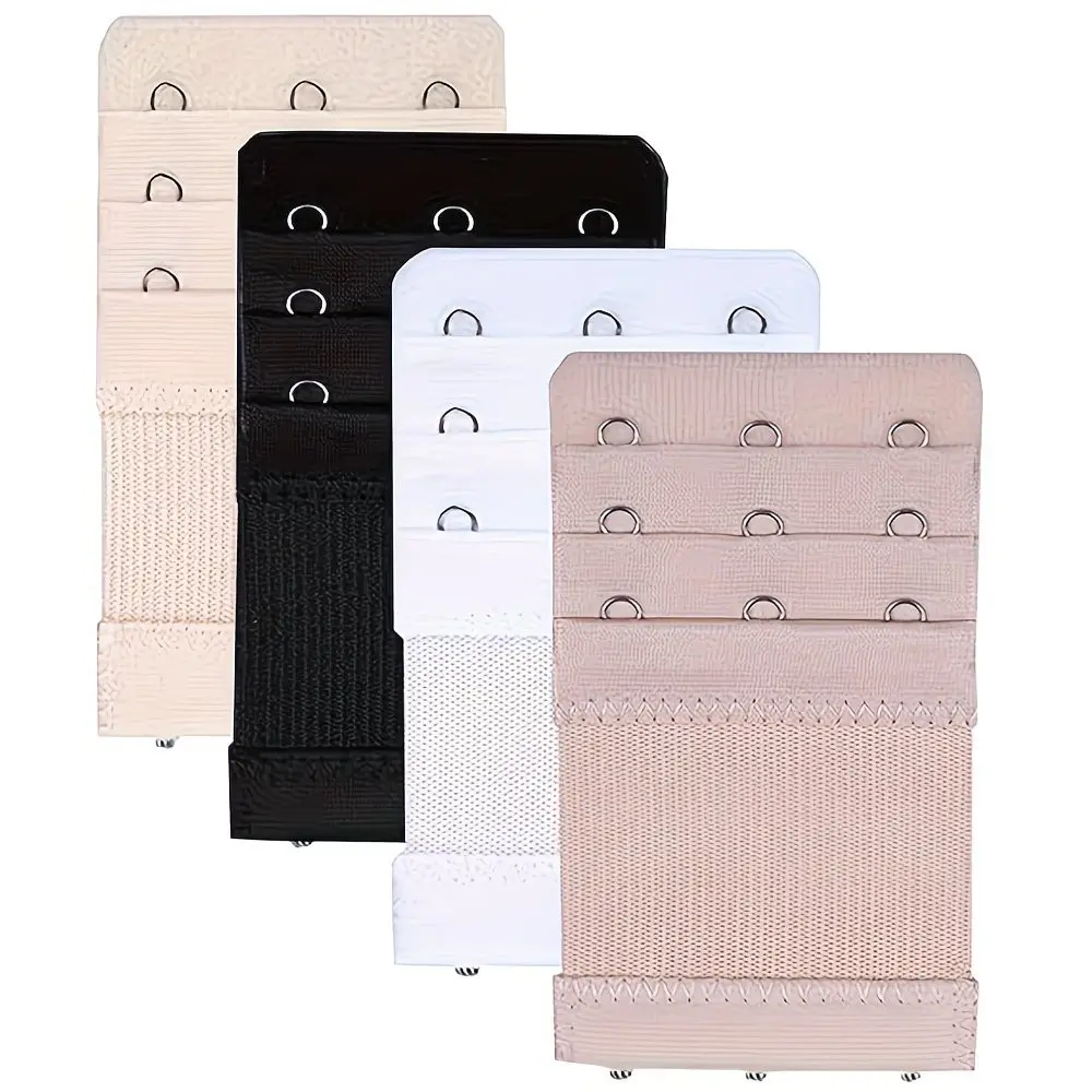 4 Pcs Women's Elastic Bra Extender, 3-Hook Adjustable Belt Buckle, No-Sew Adhesive-Free, for Plus Size, Low-Cut Bras, Nursing & Everyday Use, Bra Accessories