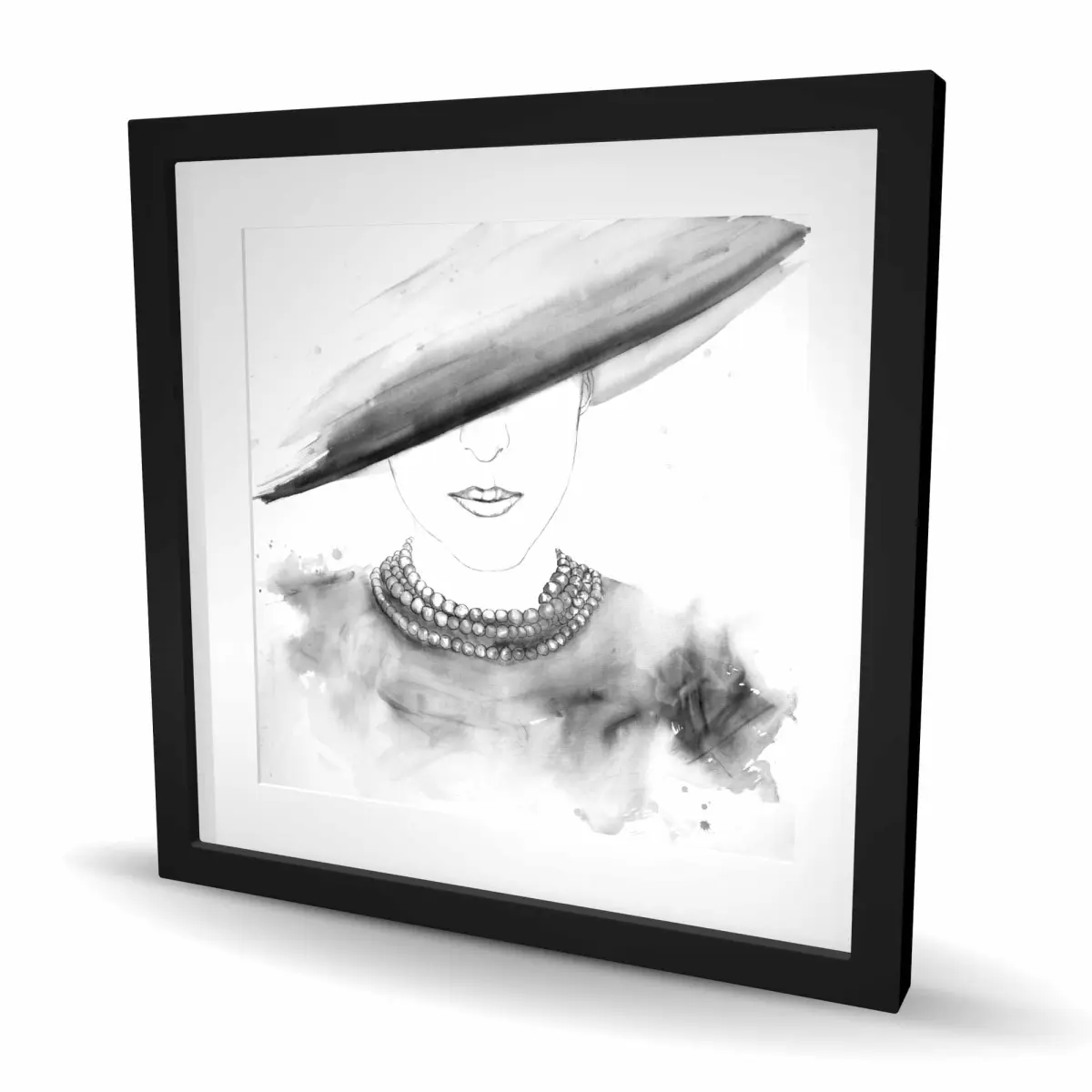 212 MAIN Framed Wall Photo Artwork - 24x24 in. Monochrome Mysterious Lady with Hat Print, Home Decor Accent with Decor Inspo for Living Spaces