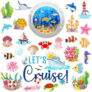 27pcs Cruise Ship Door Magnets Decorations Cute Ocean Animal and Plants Magnet Stickers Fish Crab Shark Ships Magnets Refrigerator Decorating Magnet Cruise Door Car Party Supplies Decoration