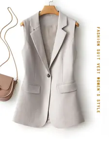 Women's Solid Color Button Front Blazer Vest, Casual Vest for Work Office Business, Ladies Spring & Fall Clothes, Plain Color Waistcoat