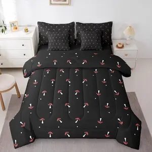 Feelyou 7-Piece Cute Mushroom Queen Comforter Bed Set, Kid Cartoon Kawaii Bedding with Comforter, Sheets, Pillowcases, Natural Wild Plants Fungus Design, Queen Comforter Set