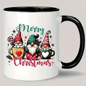 1pc Personalized Merry Christmas Ceramic Coffee Mug with Festive Gnome Snowflake Design Reusable Machine Washable Durable Ceramic Perfect Holiday Gift for Men Women Christmas Mugs Drinkware Black