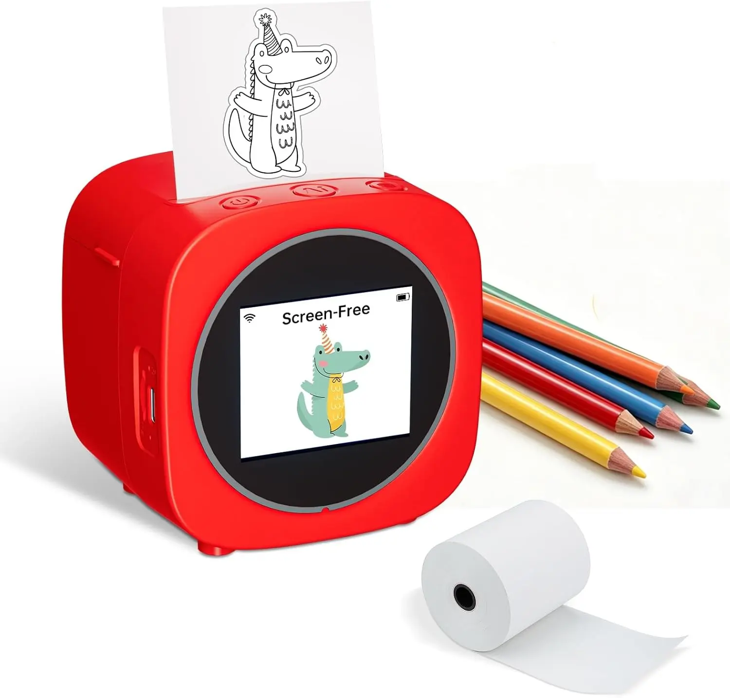 AI Voice Control Label Maker Printer, Inkless Wireless Screen-Free Thermal Mini Sticker Maker with Safe Paper Rolls, Portable AI Voice-to-Sticker Creation Device for Kids Gift, Home School Use, Display Screen