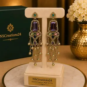 Beautiful Kashmiri Combo with AD Earrings in Antique Gold for Elegant Wear