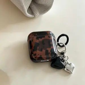 Fashion Leopard Pattern Earphone Case with Heart Charm, Earphone Protective Cover, Earphone Accessories Compatible with AirPods Headphones, Protection
