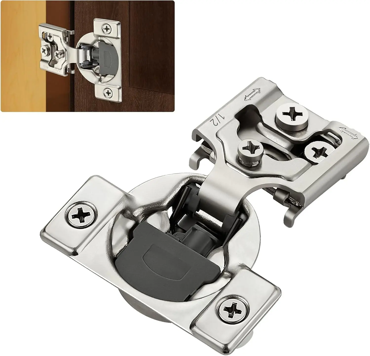 10 Pack (5 Pairs) 1/2" Overlay Soft Close Cabinet Hinges, Satin Nickel Stainless Steel Concealed Hinges with 3D Self-Closing for Face Frame Doors & Kitchens