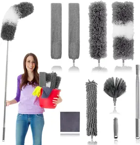 Dusters for Cleaning,9Pcs  Duster with Extension Pole Up to 100'',Bendable Extendable Long  Duster for Cleaning Fan,High Ceiling,Blinds,Furniture,