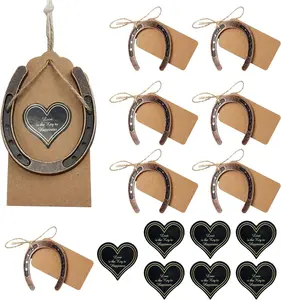 Kentucky 3PCS Vintage Bronze Metallic Horseshoe Ornaments with Denim Accents, Kraft Paper & Cute Heart Labels - Kentucky Decor Accessories, Retro Country Wedding Gifts, Home Decor
