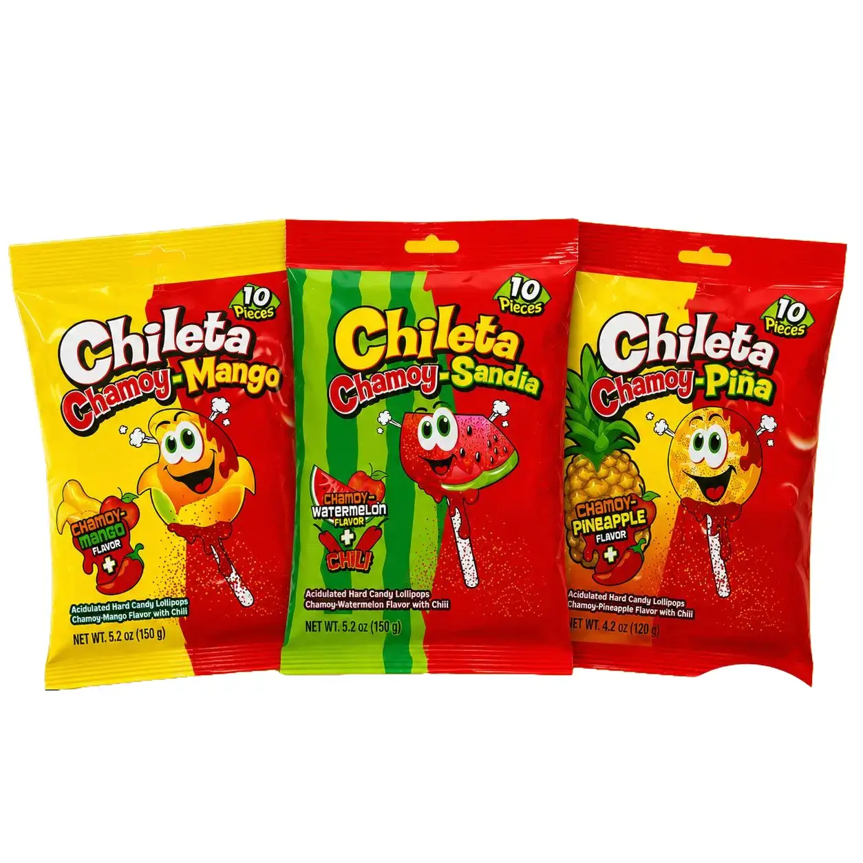 El Azteca Chileta Chamoy Lollipop Bundle - 30ct Fruity Mexican Snack Candies Mix Pack with Mango, Watermelon, Pineapple Sweet-Spicy Flavors