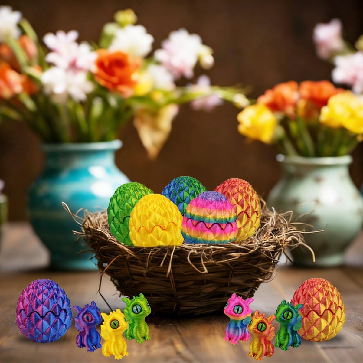 6 PCS Mini 3D Printed Dragon Eggs with Toys Inside – Prefilled Easter Eggs for Kids, Boys & Girls, Easter Basket Stuffers, Gifts & Party Favors