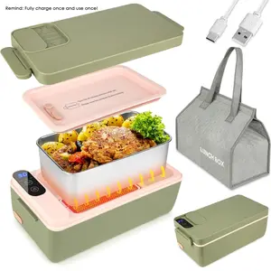 Portable Electric Lunch Box, Rechargeable Insulated Food Heater, LCD Digital Display Food Heating Box, Household Kitchen Appliances for Car/Truck/Work/Home/Travel, Meal Prep Containers, Gift