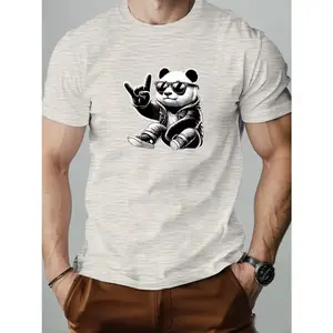 Cool Rocker Panda Graphic Tee, Oversized Comfort Cotton Punk Panda T-Shirt, Stylish Sunglasses Panda Fashion Outfit, Novelty Animal Lover Shirt, Valentine's Day Birthday Gift for Him, Cool Panda Gift for Friends