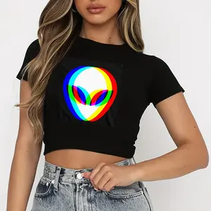 Alien Head Trippy Vaporwave Graphic T-Shirt - 220GSM Heavyweight Cotton Retro Tee with Vibrant Rainbow Print, Unisex Casual Shirt for Men & Women, Machine Washable All-Season Comfort