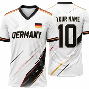 Custom Name Number Germany Graphic Jersey, DE Flag White Black Red Gold Football Shirt, Abstract Geometric V Neck Sportswear, Men Women Unisex Athleisure Top, European Pride Game Day Outfit, Gift for Soccer Fans