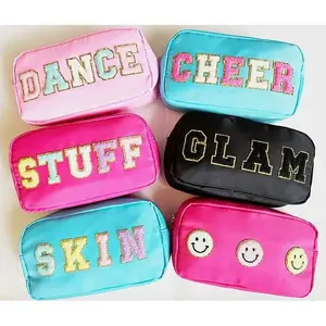 Light Blue "CHEER" Cosmetic or Toiletry Bag with Varsity Letter Patches