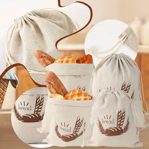 4Pcs Linen Bread Bags With Drawstring,Reusable Homemade Bread Container,Pastry Pouches, Food Pouch For Bread Baguette Fruit Vegetables,Kitchen Accessories