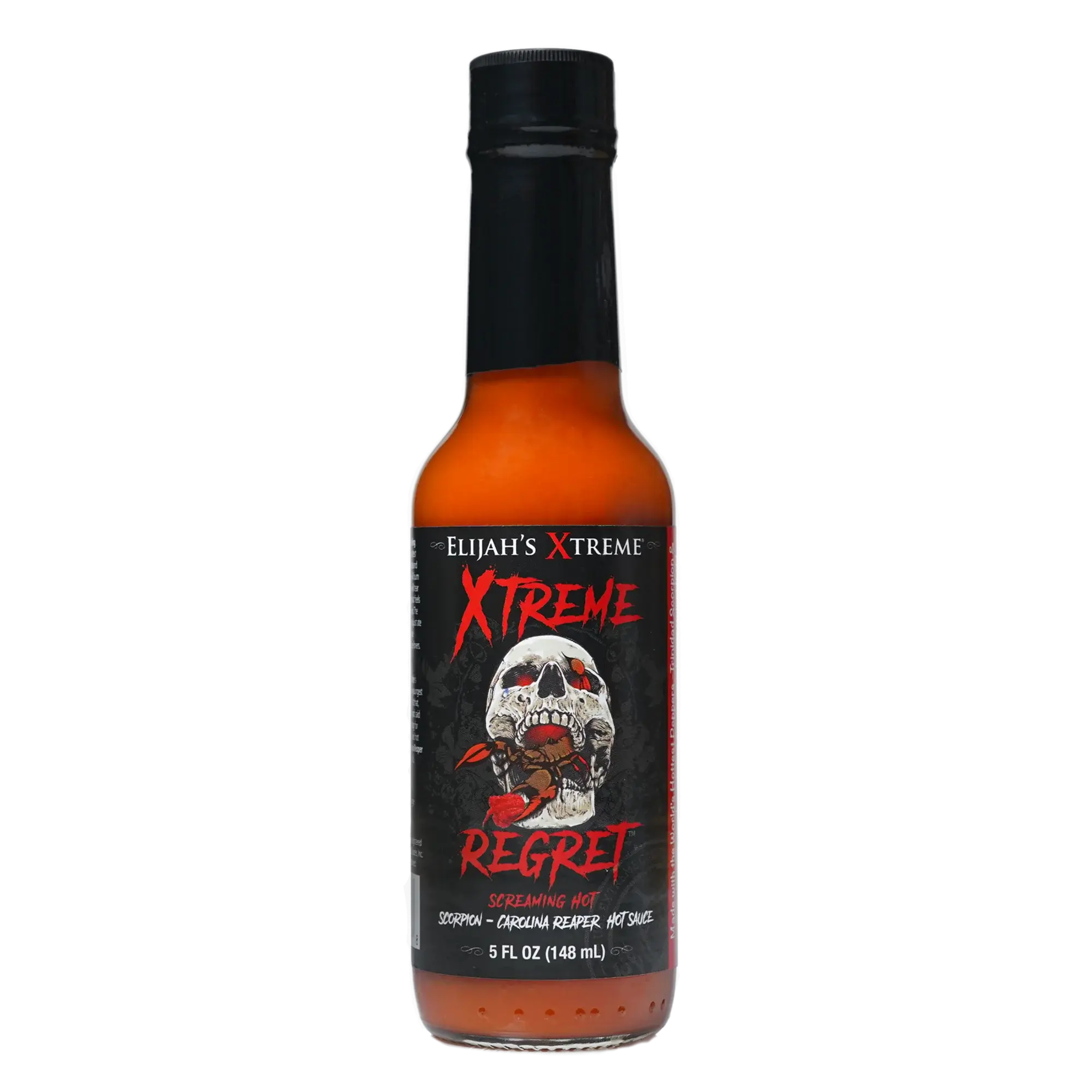 Elijah's Xtreme Regret Hot Sauce - Carolina Reaper & Trinidad Scorpion, Extreme Heat About 800,000 SHU, All Natural, Vegan, Gluten Free, 5 oz Bottle