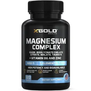 X Gold Health Magnesium Complex + B6: Energy, Muscle Support - 120 Capsules - Made in USA