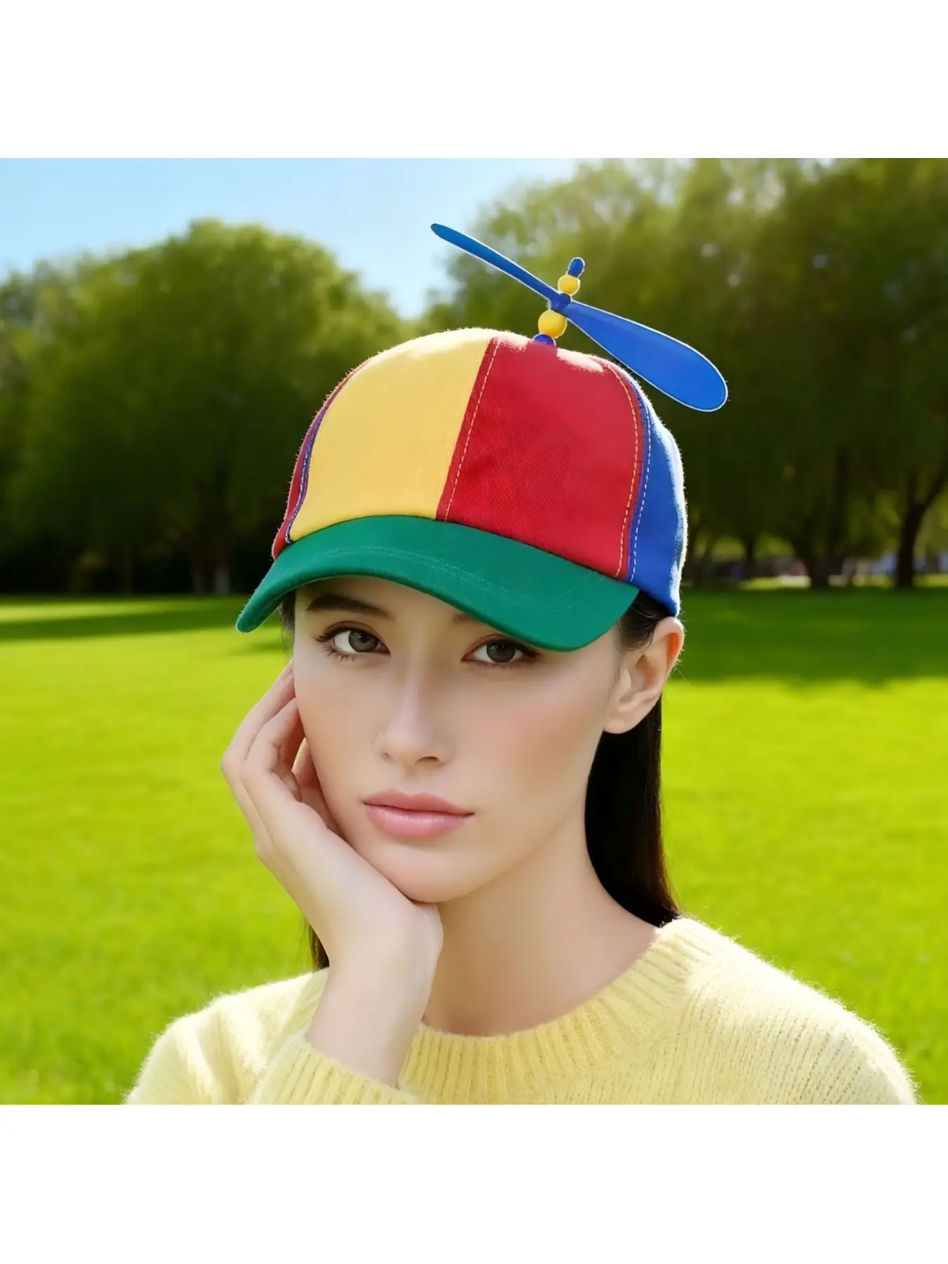 Baseball cap for women, new spring and autumn fashion color-blocking propeller bamboo dragonfly visor hat, cartoon cute sun hat, Casual outdoor hat