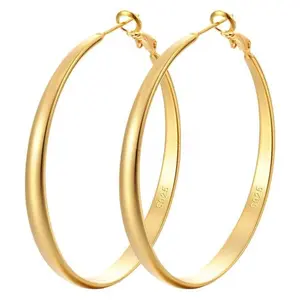 Gold Tone 925 Sterling Silver Hoop Earrings - Classic Design with Smooth Finish