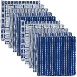DII Ultra Absorbent Everyday Cotton Kitchen Towels Dishcloth Set Assorted Indigo 10 Piece Classic Design Versatile Easy Care Instructions