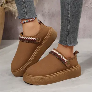 Cozy Winter Slip - Ons Slippers for Women Plush Lining Warm Mini Snow Boots Stylish Detail Indoor Outdoor Shoes