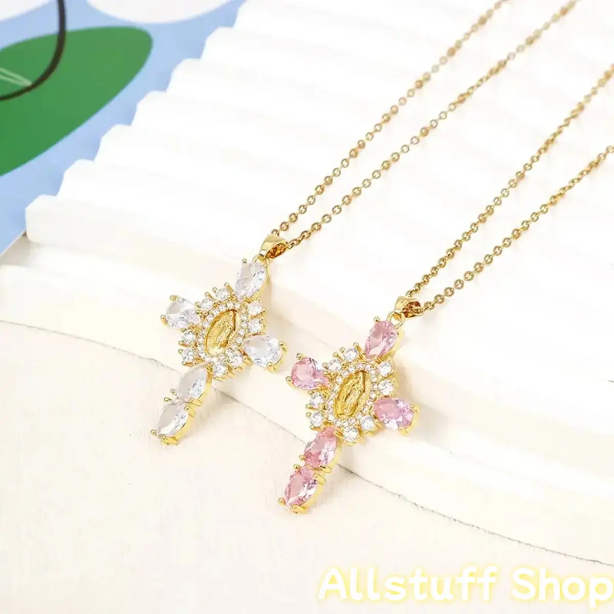 Crucifix Cross Necklace with Virgin Mary Medallion - Elegant Silver-Tone Religious Jewelry for Sports & Outdoor Enthusiasts, Ideal Womens Virgen Mary Cross Gift, Womens Gifts, Pendant, Chain Necklace, Metallic, One-Piece tiktokshopbacktoschool