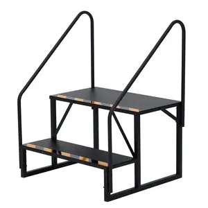 Garvee RV Steps with Handrails, 2 Step RV Stairs 600 Lbs Load Capacity,Portable Stairs Steps Steel Travel Trailers Ladder Step Ladder with Anti-Slip Panel, Mobile Home Stairs for Travel Trailers