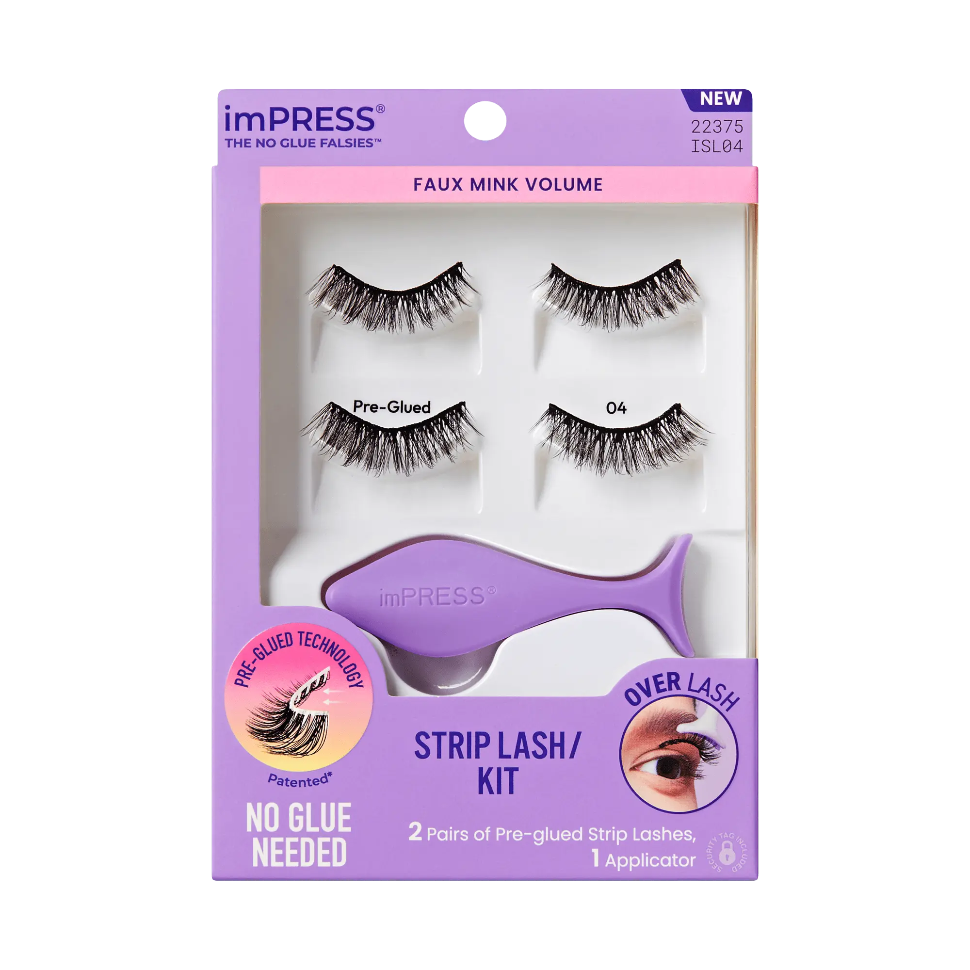 Impress Falsies Pre-Glued Strip False Eyelashes Starter Kit - Faux Mink Volume | 2 Pairs, With Applicator, 12mm